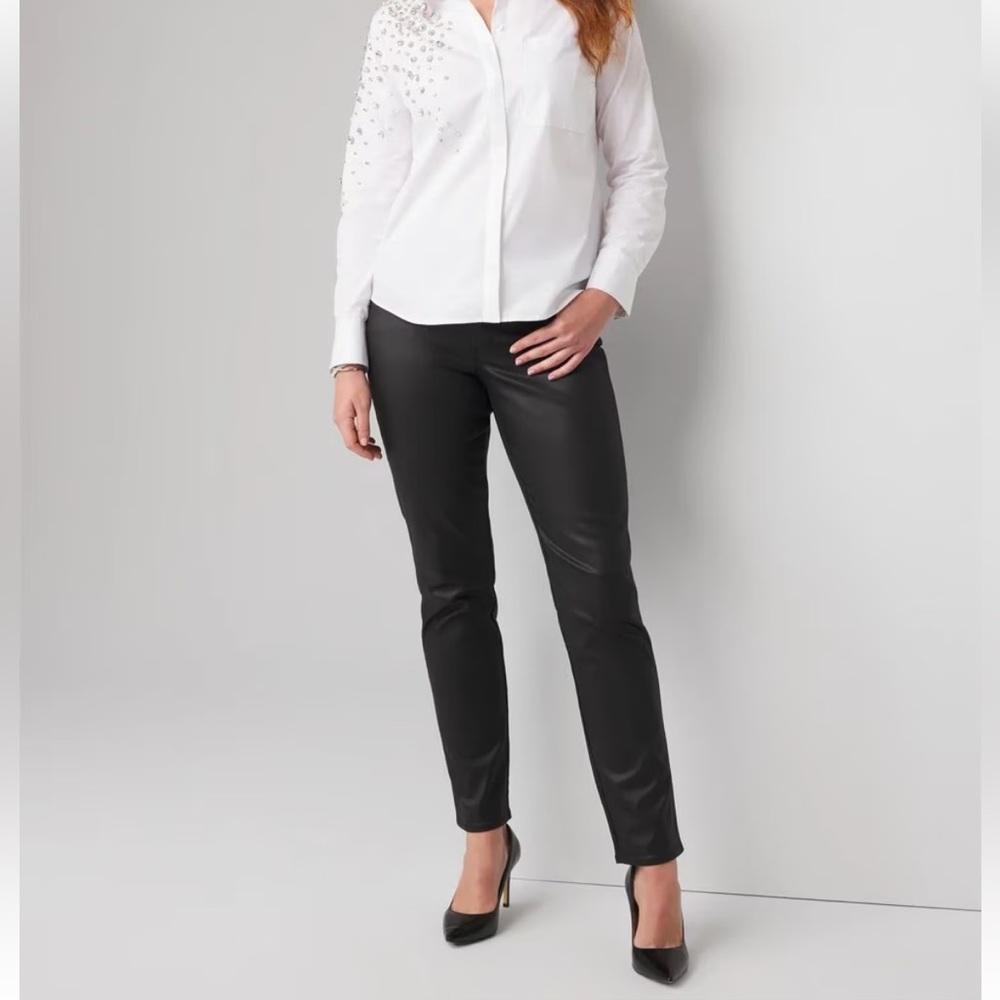 Zara Women’s “High-Rise Slim” Coated Jean in Black Size 4